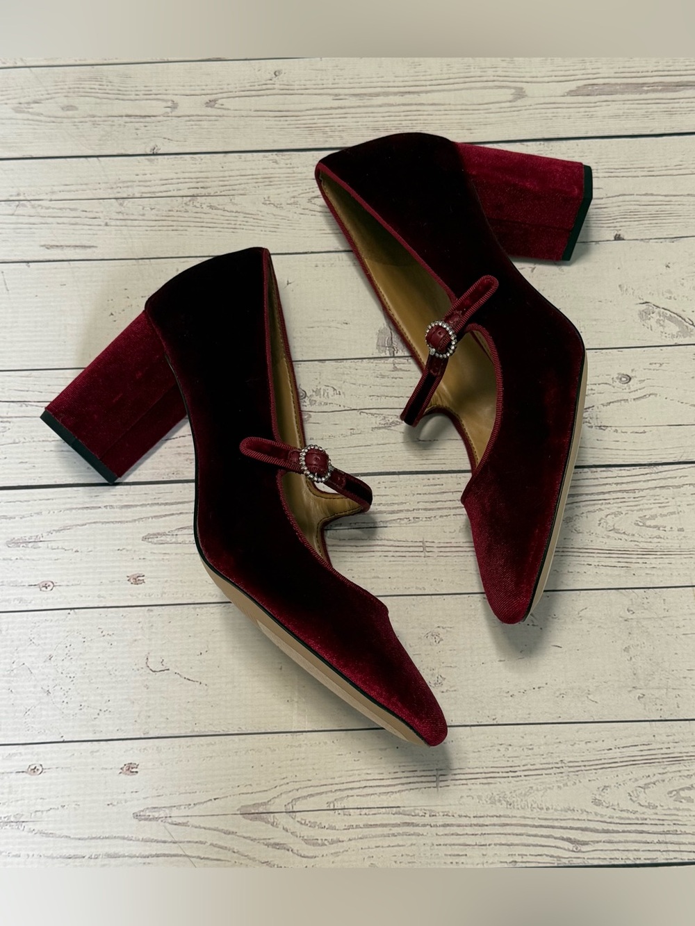J. Crew Velvet Mary Jane Block Heels